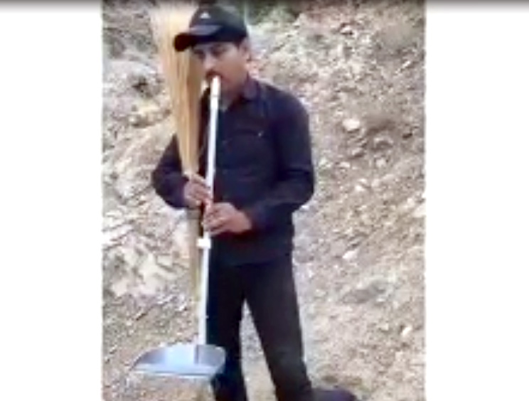 ویدئوی بسیار جالب از نی زدن با خاک انداز و ویولن زدن با جارو توسط هنرمد جوان سقزی